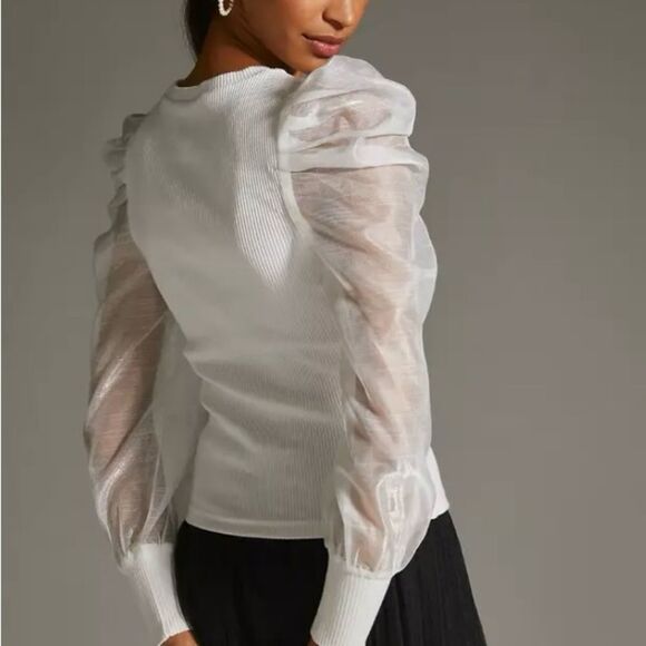 Dolan Anthropologie Ribbed Sheer Sleeve Blouse New - Picture 7 of 9
